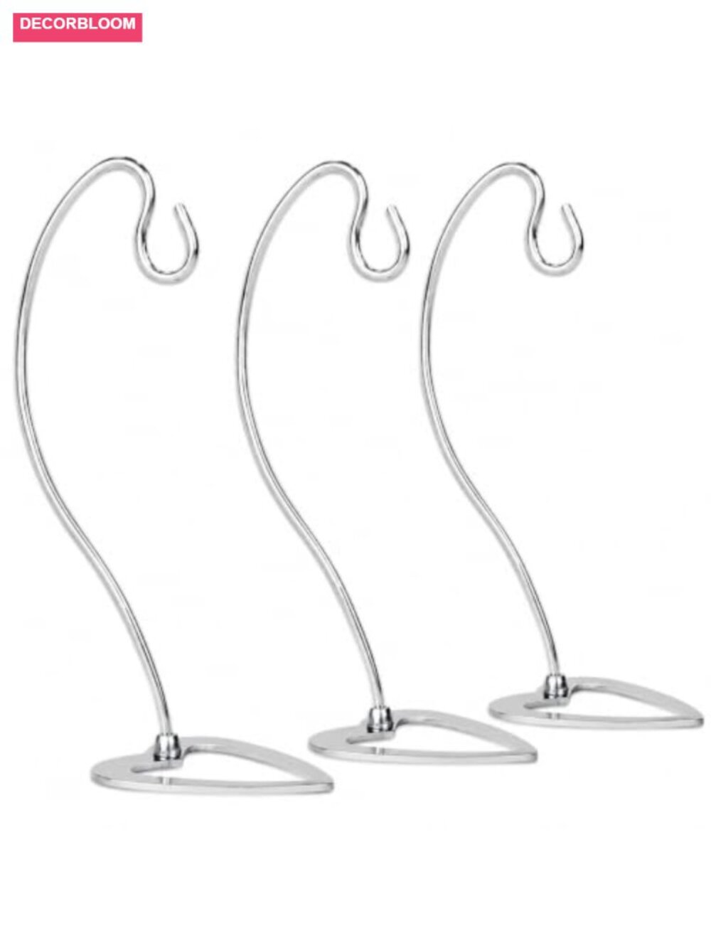 Set of 3 Ornament Display Stands 7.25 In Brushed Chrome Metal Hangers Heart